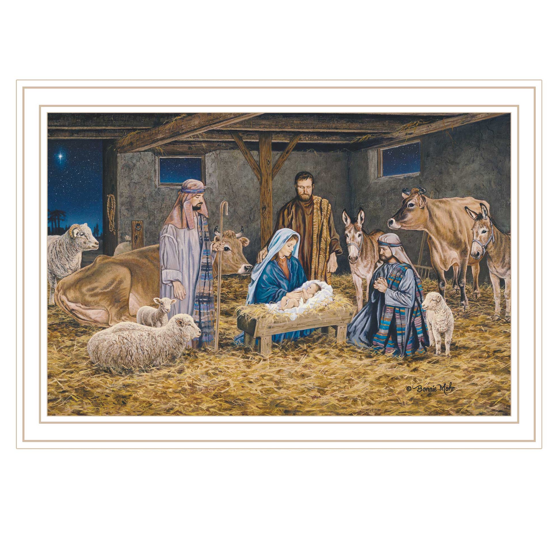 The Greatest Gift Of All The Birth Of Christ White Framed Wall Art For Living Room, Nativity Wall Art Print For Home Decor, Bedroom Wall Art By Bonnie Mohr Multicolor Wood Paper
