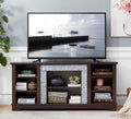 Tv Media Stand With With Faux Stacked Stone Surround, Modern Entertainment Console With Open Storage Space, Cherry, 58.31