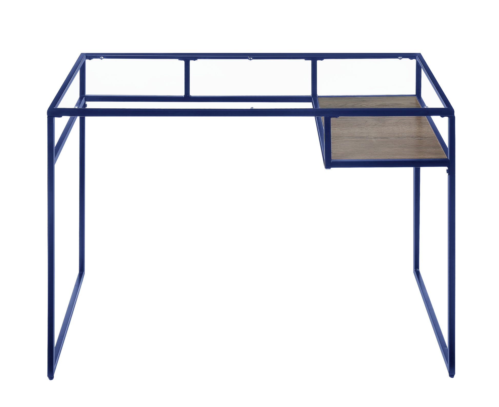 Yasin Glass Top & Blue Finish Writing Desk Blue Metal,Synthetic Wood