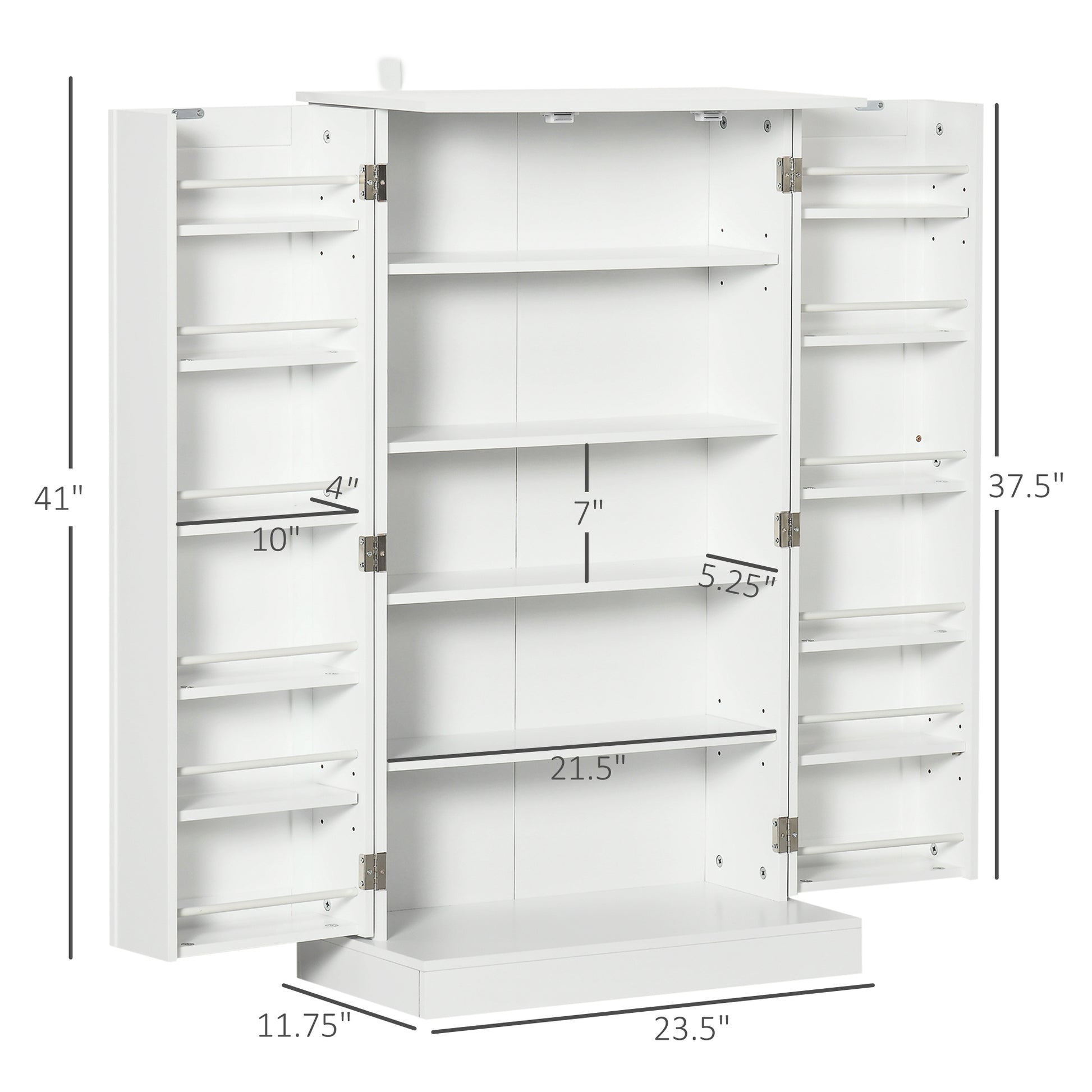 Homcom 41" Modern Kitchen Pantry Freestanding Storage Cabinet With Double Doors Adjustable Shelves For Living Room White White Mdf