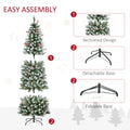 Homcom 6Ft Pre Lit Snow Dipped Artificial Christmas Tree With Realistic Branches, 300 Led Lights, Pine Cones, Red Berries And 618 Tips Green Pvc