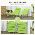 Outsunny 2 Piece Folding Chaise Lounge Chairs, Pool Sun Tanning Chairs, Outdoor Lounge Chairs With 6 Position Reclining Back,Mesh Seat, Headrest For Beach, Yard, Patio, Green Green Steel