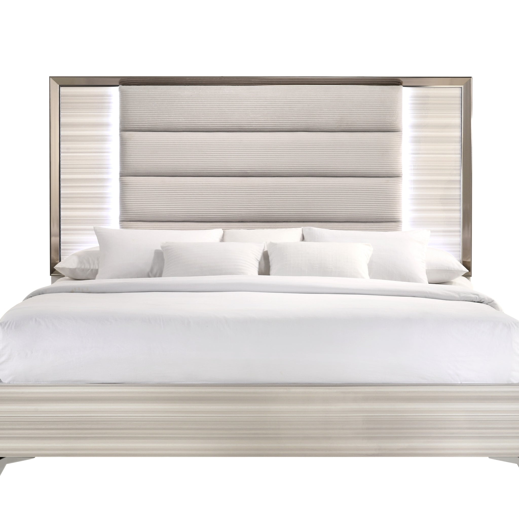 Star White King Bed With Led White Solid Wood Mdf