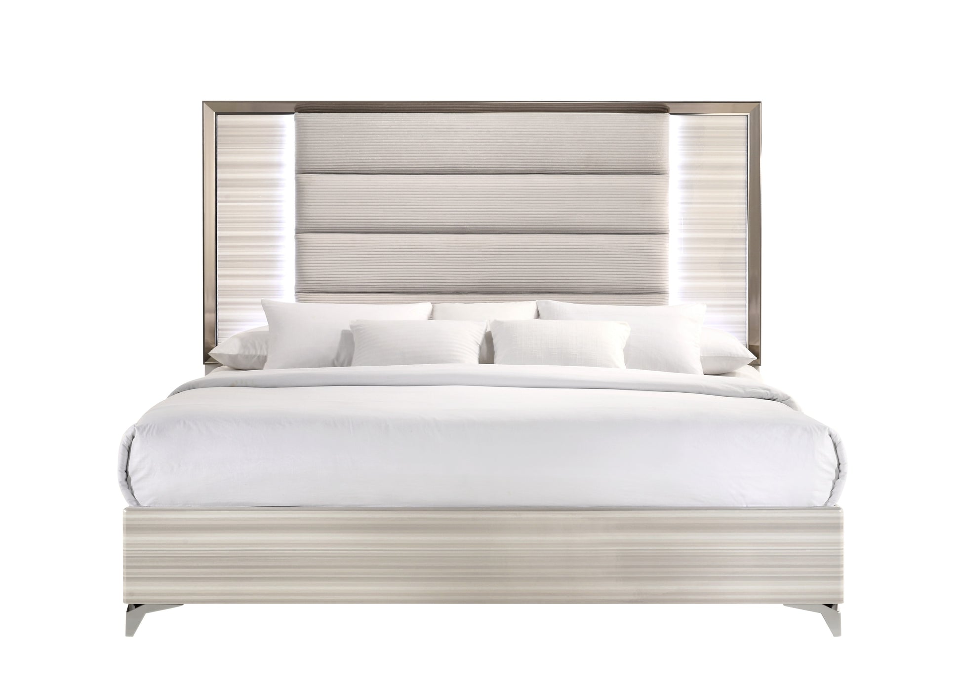 Star White King Bed With Led White Solid Wood Mdf