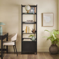 Transitional Narrow Bookshelf With Drawer On Bottom Black Black Mdf Mdf