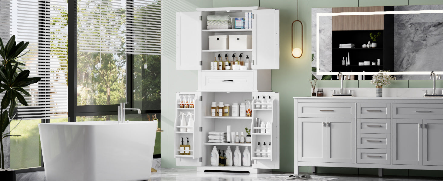 Bathroom Storage Cabinet With Multi Functional Storage Space, Drawer With Slide Rails, Adjustable Shelf, White White Mdf