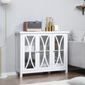 Homcom Sideboard, Buffet Cabinet With 3 Tempered Glass Doors, Arc Pattern And Adjustable Storage Shelf, Credenza, White White Mdf