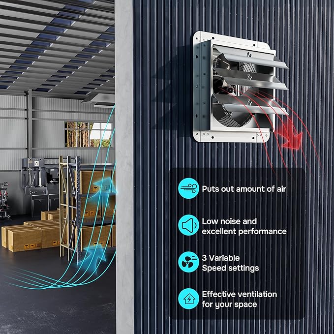 7 Inch Wall Mounted Shutter Exhaust Fan, Aluminum, 1600 Rpm, 760 Cfm, For Attic, Garage, Louvered Vent, Plant, Greenhouse, Silver Silver Aluminum