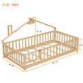 Twin House Shaped Bedside Floor Bed With Guardrails, Slats, With Door,Natural Twin Natural American Design Pine