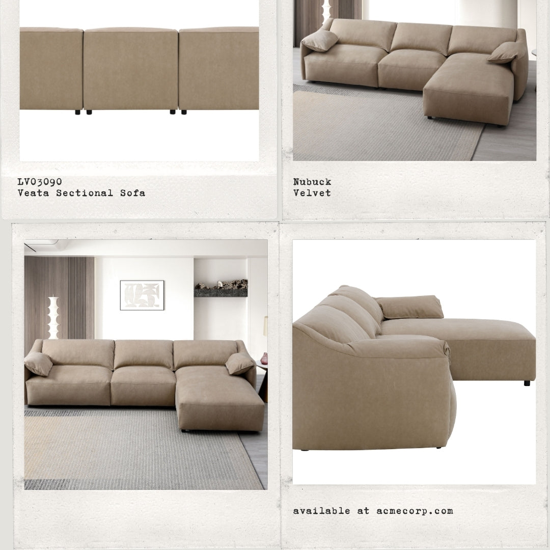 Veata Sectional Sofa, Light Brown Suede Lv03090 Light Brown Plywood 4 Seat