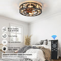 Caged Ceiling Fan With Lights Remote Control, Low Profile Flush Mount Farmhouse Modern Ceiling Fans, 6 Speeds Reversible Blades, 5 Led Bulbs Include Black Black Abs Iron