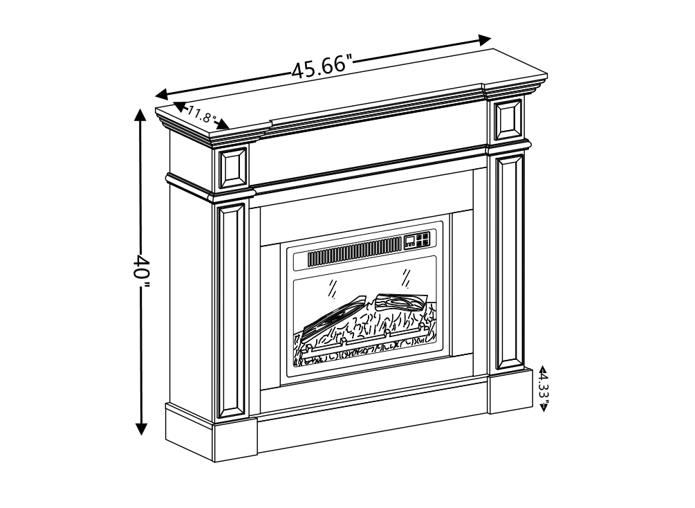 Electric Fireplace With Mantel, Fireplace Mantel, Fireplace Heater Freestanding, Realistic Stacked Stone Surround With Remote Control Timer Led Flame, White, 45.66"W*11.8"D*40"H White Mdf