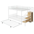 Twin Over Full Metal Bunk Bed With Trundle And Lateral Storage Ladder And Wardrobe, White White Metal