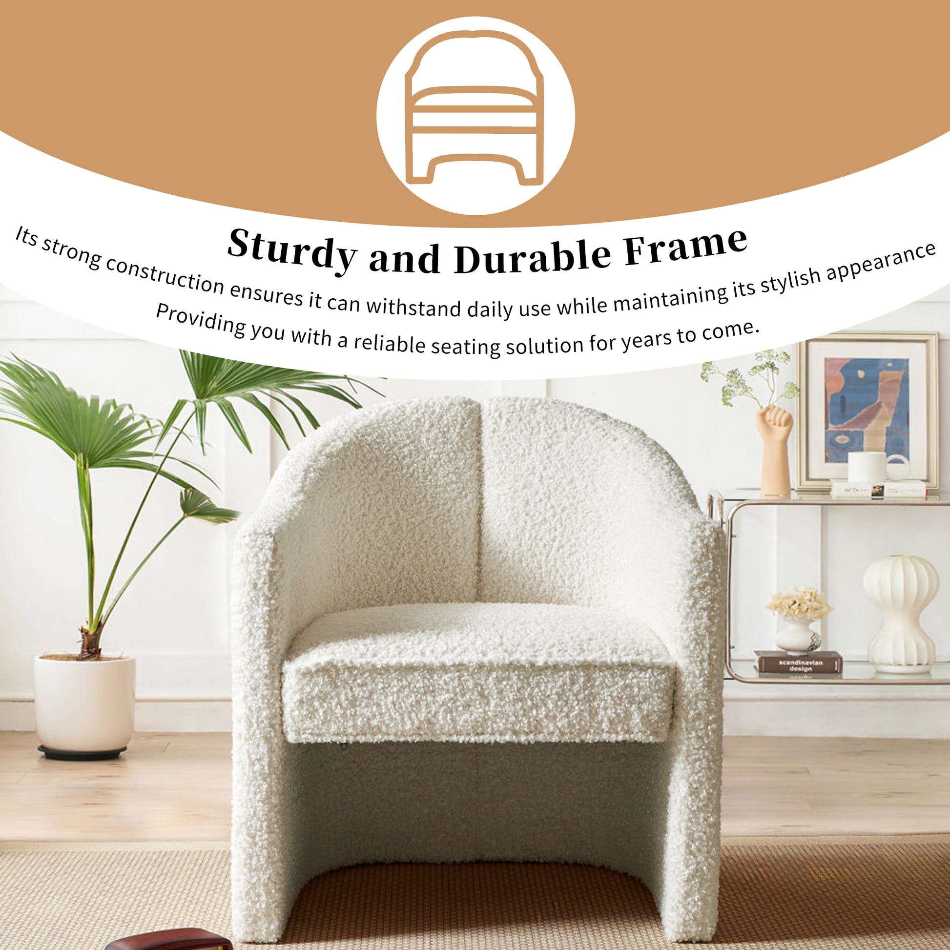 Mirod Stylish Curved Design, Comforting Embrace, Versatile Aesthetic, Dual Purpose Decorative Accent Chair, For Living Room,Bedroom And Study White Boucle