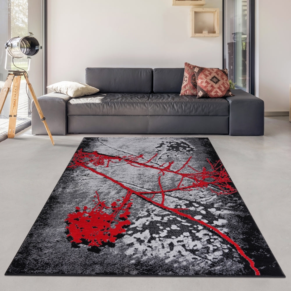 Jersey Area Rugs, Carpets For Livingroom, 7X10 Area Rugs ,2032 Black Red Rectangle 8&10 Black Red Contemporary Abstract Polypropylene