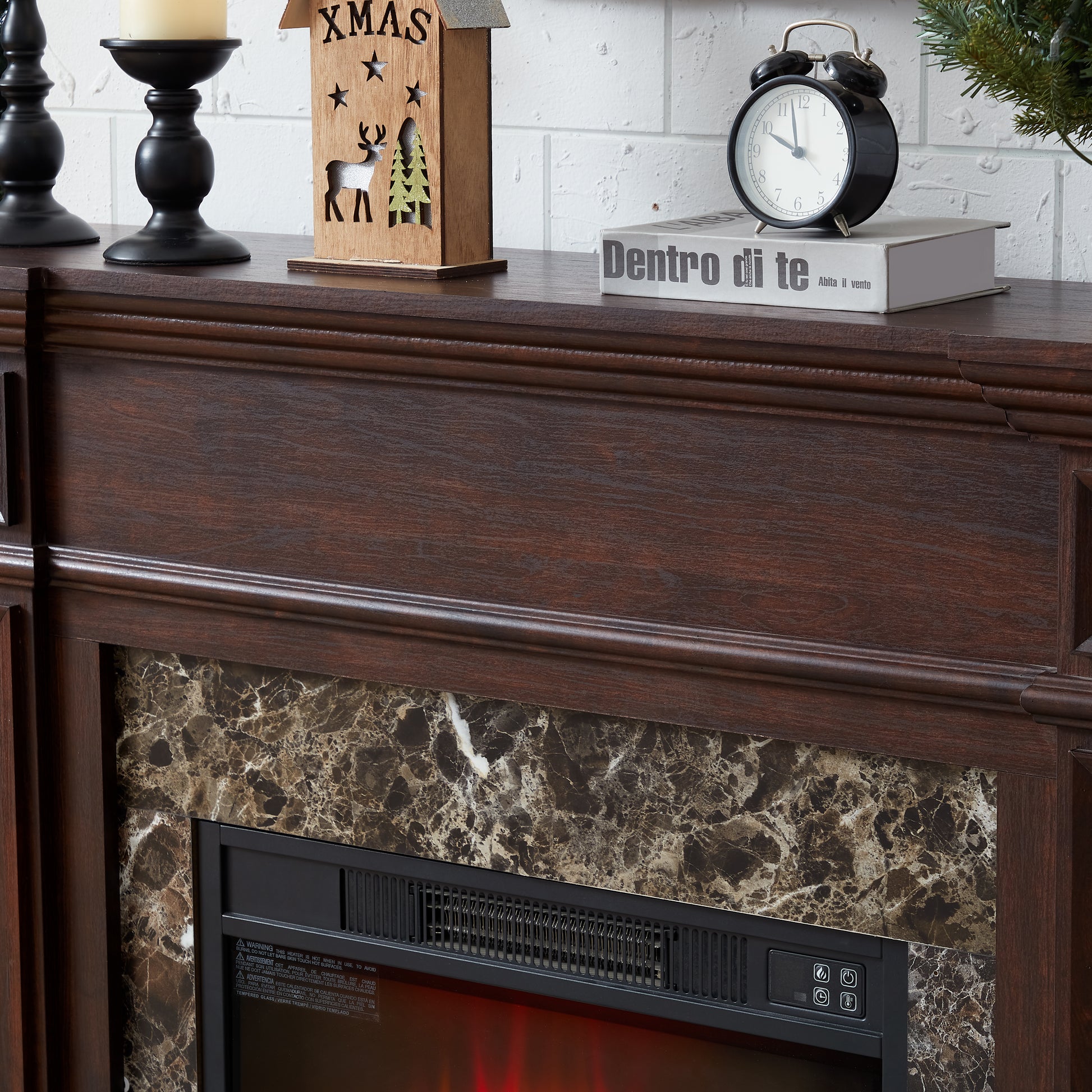 Electric Fireplace With Mantel, Fireplace Mantel, Fireplace Heater Freestanding, Realistic Stacked Stone Surround With Remote Control Timer Led Flame, Cherry, 45.66"W*11.8"D*40"H Cherry Mdf