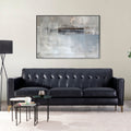 Mid Century Tufted Leather Sofa Navy Leather 3 Seat