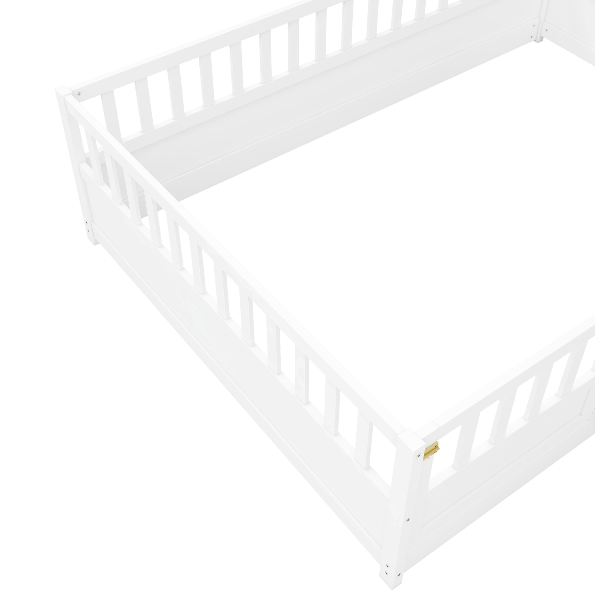 Full Size Floor Bed, Integral Construction With Super High Security Barrier, Door, Children'S Floor Bed Frame, Montessori Wooden Children'S Floor Bed, White Box Spring Required Full White Wood Brown Bedroom American Design,Artsy Pine Bed Frame Pine