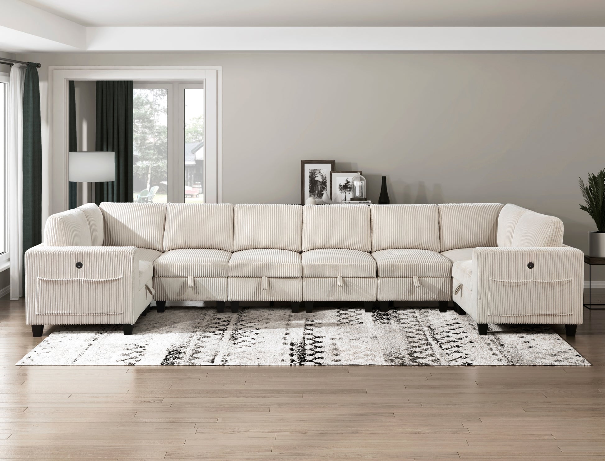 Modern Living Room Furniture Beige Corner Seat With Storage Corduroy Fabric Upholstery 1Pc Modular Piece Beige Primary Living Space Contemporary,Modern Solid Wood