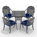 Cushions In Random Colors 5 Piece Set Of Cast Aluminum Patio Furniture With Cushions Yes Dining Set Black Seats 4 Rust Resistant Frame Water Resistant Cushion Garden & Outdoor Complete Patio Sets Aluminium