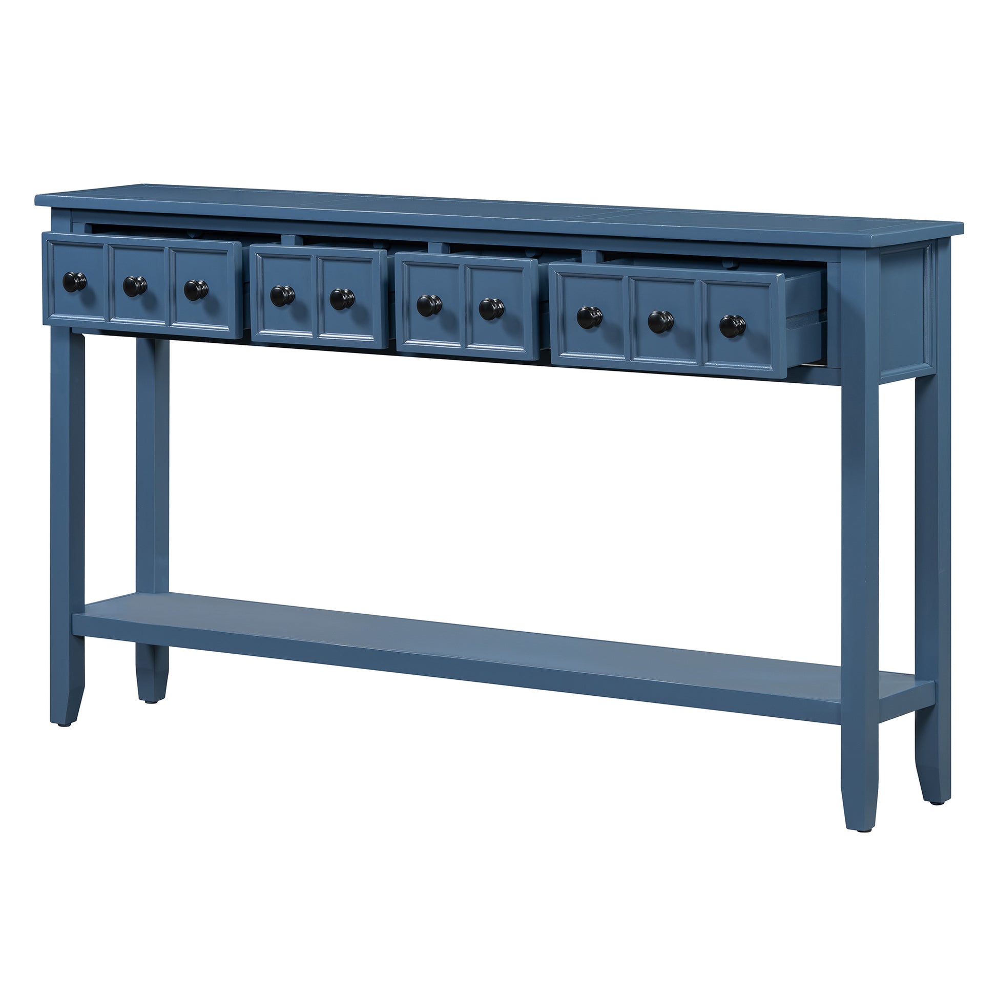 Rustic Entryway Console Table, 60" Long Sofa Table With Two Different Size Drawers And Bottom Shelf For Storage Antique Navy Antique Navy Solid Wood