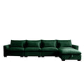 Large L Shape Sectional Corduroy Sofa,Deep Seat Couch With Storage Footstool And 4 Waist Pillows, Green Green Corduroy 4 Seat