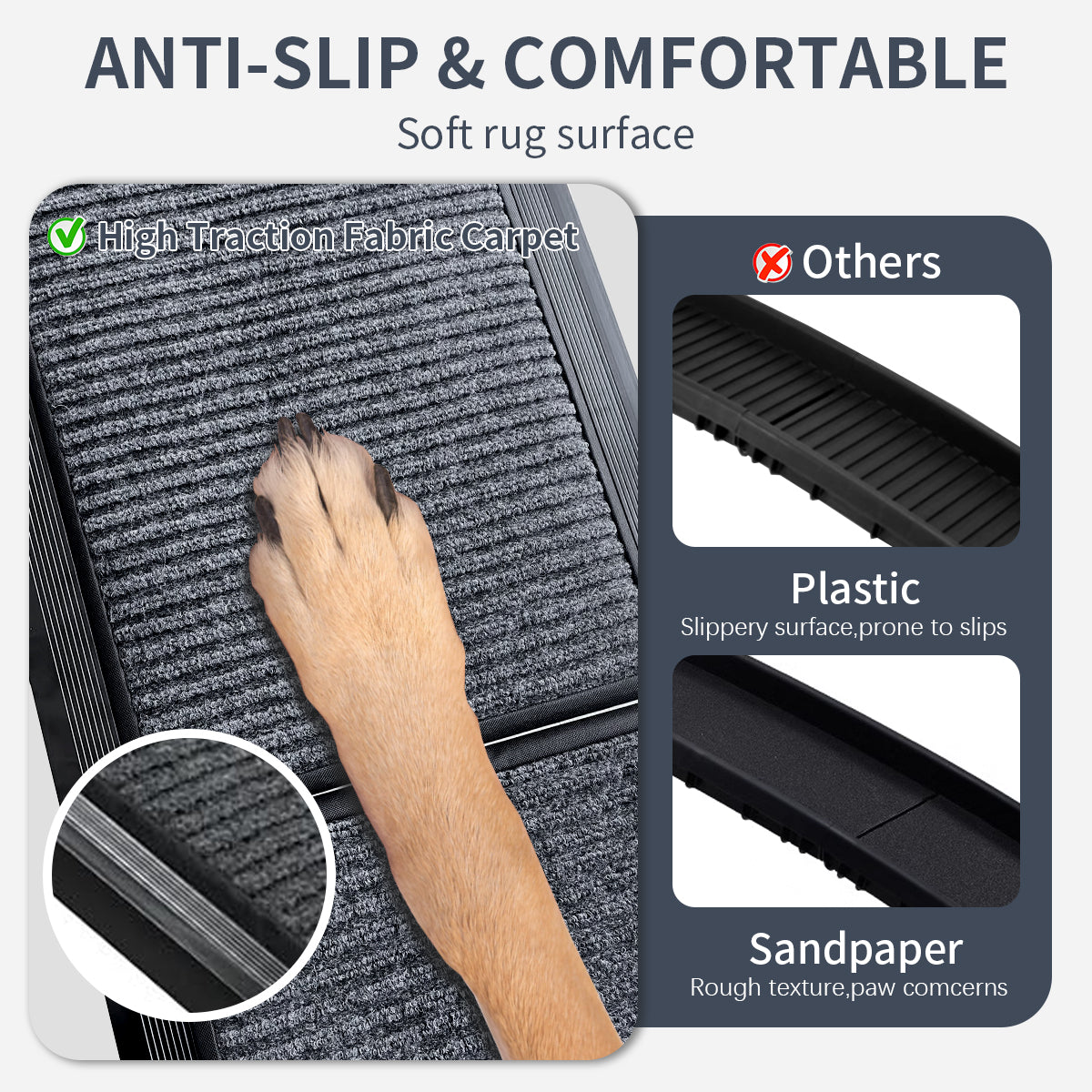 Dog Ramp For Car, 71" Long & 20" Wide Folding Portable Pet Stair Ramp With Non Slip Rug Surface, Extra Wide Dog Steps For Medium & Large Dogs Up To 250Lbs Enter A Car, Suv & Truck Grey Aluminium