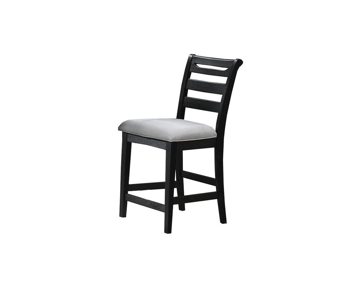 Modern 2Pc Counter Height Dining Chairs Black Color Ladder Back Frame Upholstered Cushion Seat Solid Wood Kitchen Dining Room Black Dining Room Foam Classic,Contemporary,Modern Dining Chairs Rubberwood Ladder Back Set Of 2 Fabric,Rubber Wood