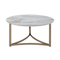 Aziz Coffee Table, Sintered Stone Top & Champagne Finish Lv02825 White Marble Metal