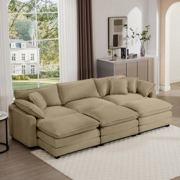 Oversized Modular Cushion Sofa, Portable Ottoman, L Shaped Corner Low Back Deep Seating Spacious Sofa Setfor Home Apartment Living Room Set, Tan Corduroy Tan Corduroy 3 Seat