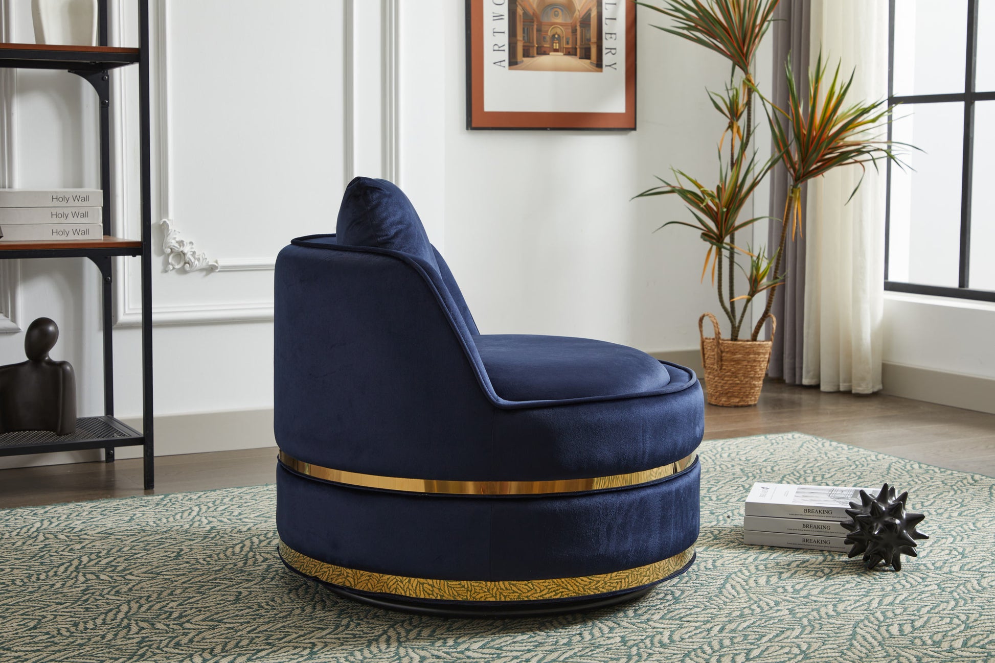 Swivel Chair, 360 Swivel Accent Chair, Barrel Chair For Living Room Bedroom Blue Velvet
