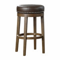 Round Swivel Bar Stools Set Of 2, Brown Faux Leather 360 Degree Swivel Seat Trim Solid Wood Frame Brown Finish Furniture Brown Dining Room Round Solid Wood