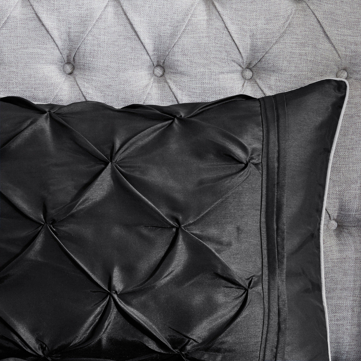 7 Piece Tufted Comforter Set Black Cal King California King Black Polyester