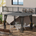 Outsunny 10' X 12' Patio Gazebo With Netting, Double Roof Outdoor Gazebo Canopy Shelter, Solid Metal Frame For Garden, Lawn, Backyard, Deck, Dark Gray Gray Metal