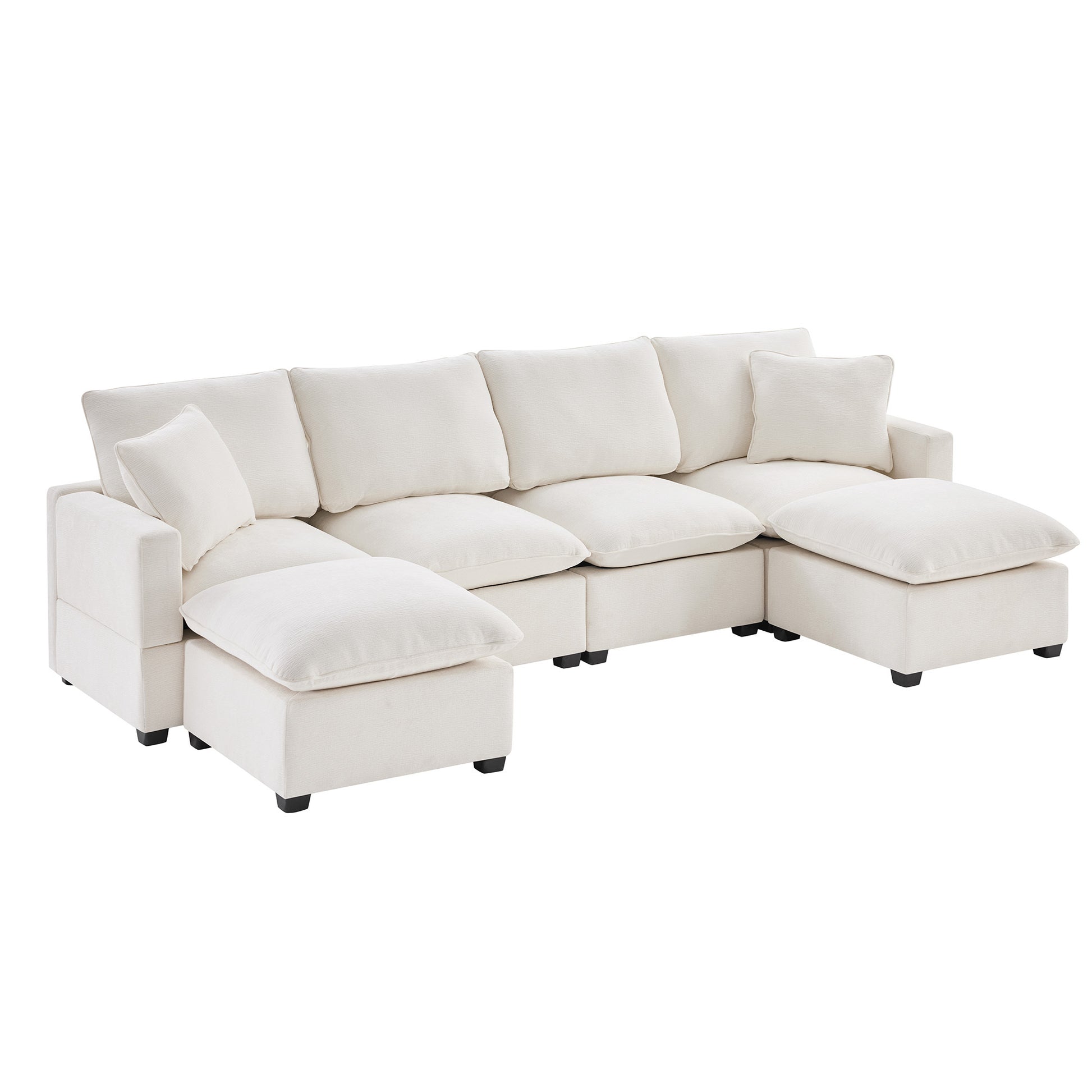 110*57" Modern U Shape Modular Sofa, 6 Seat Chenille Sectional Couch Set With 2 Pillows Included, Freely Combinable Indoor Funiture For Living Room, Apartment, Office, 2 Colors White Chenille 6 Seat