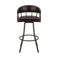 Mayla 30 Inch Swivel Bar Stool, Metal Flared Legs, Brown Faux Leather Brown Fabric Metal