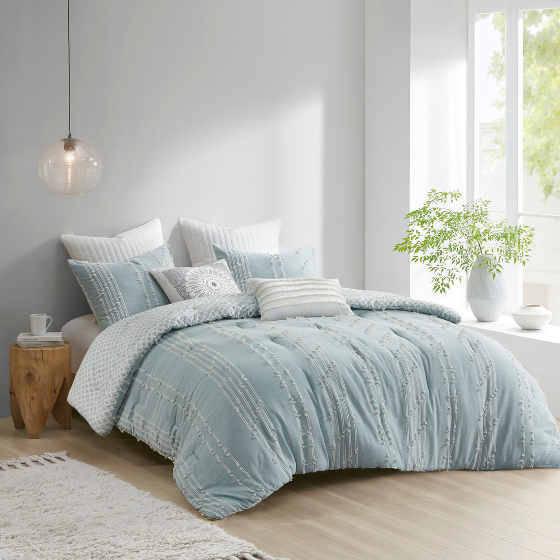 3 Piece Cotton Jacquard Comforter Set Aqua Full Queen Queen Aqua Cotton