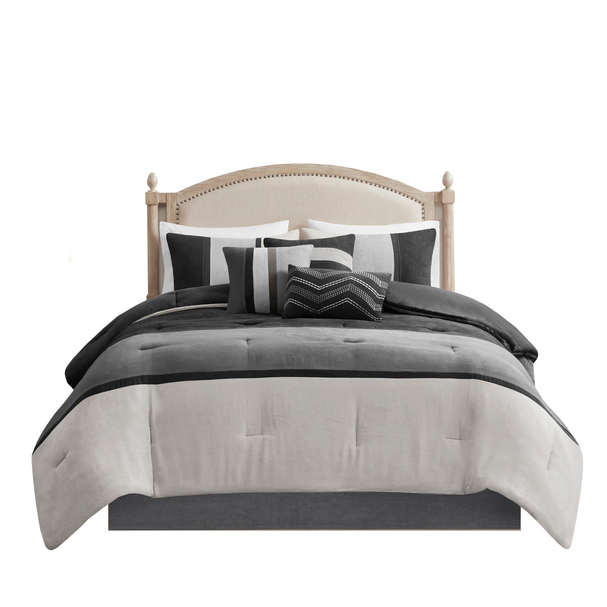 7 Piece Faux Suede Comforter Set Black Cal King California King Black Polyester