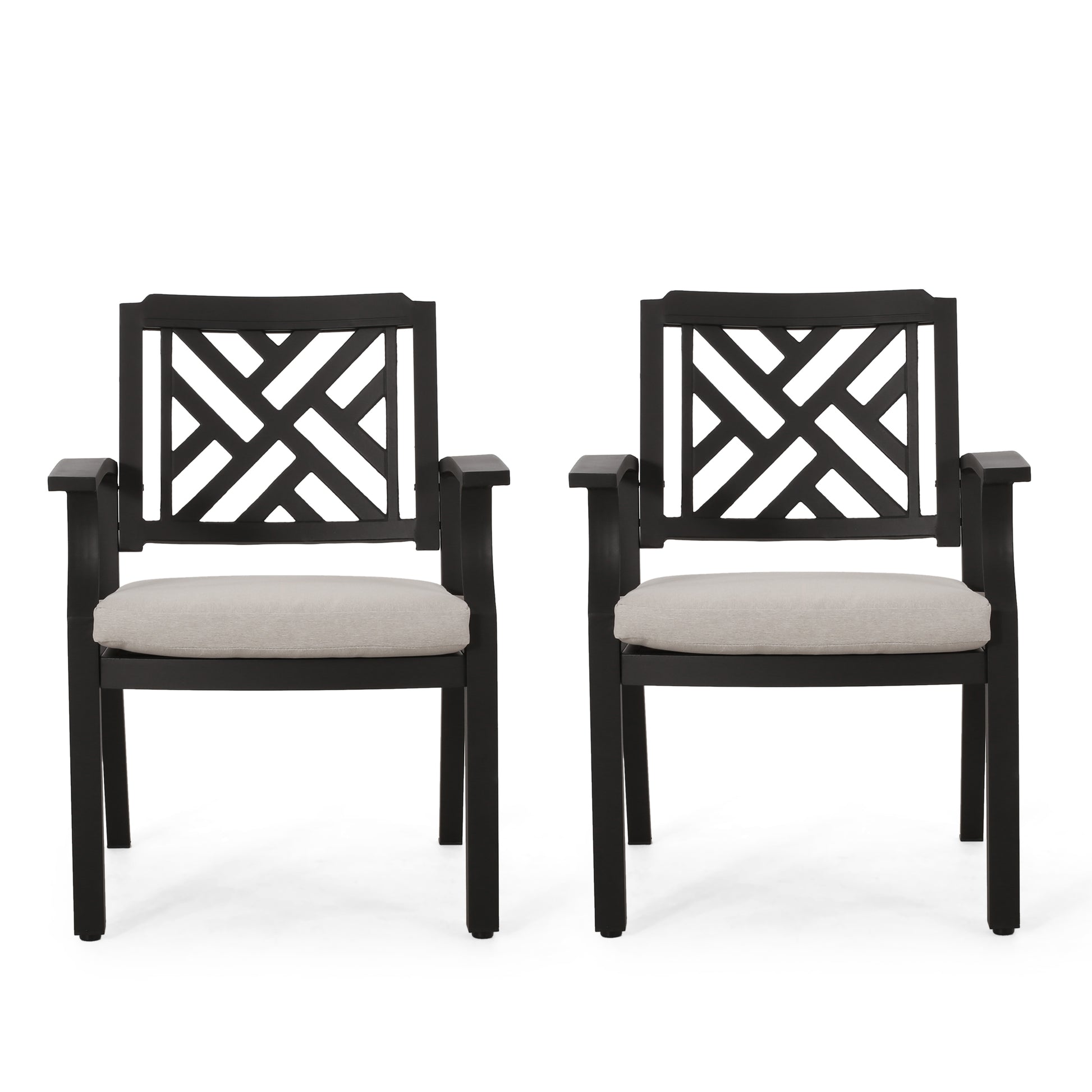 Outdoor Dining Chairs, Light Beige Antique Matte Black Set Of 2 Beige Black Fabric