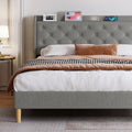 Queen Size Bed, Mesh Backboard Beautiful, With Led Lights, Cotton And Linen Fabric, Frame Stability, Easy To Assemble,Dark Gray Queen Dark Gray Mdf Acacia