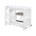 Desks And Stool Set 3Pc White Finish Rolling Desk With Casters, 2 Charging Ports Home Office Furniture White Computer Desk Primary Living Space Contemporary Desk Rectangular Wood