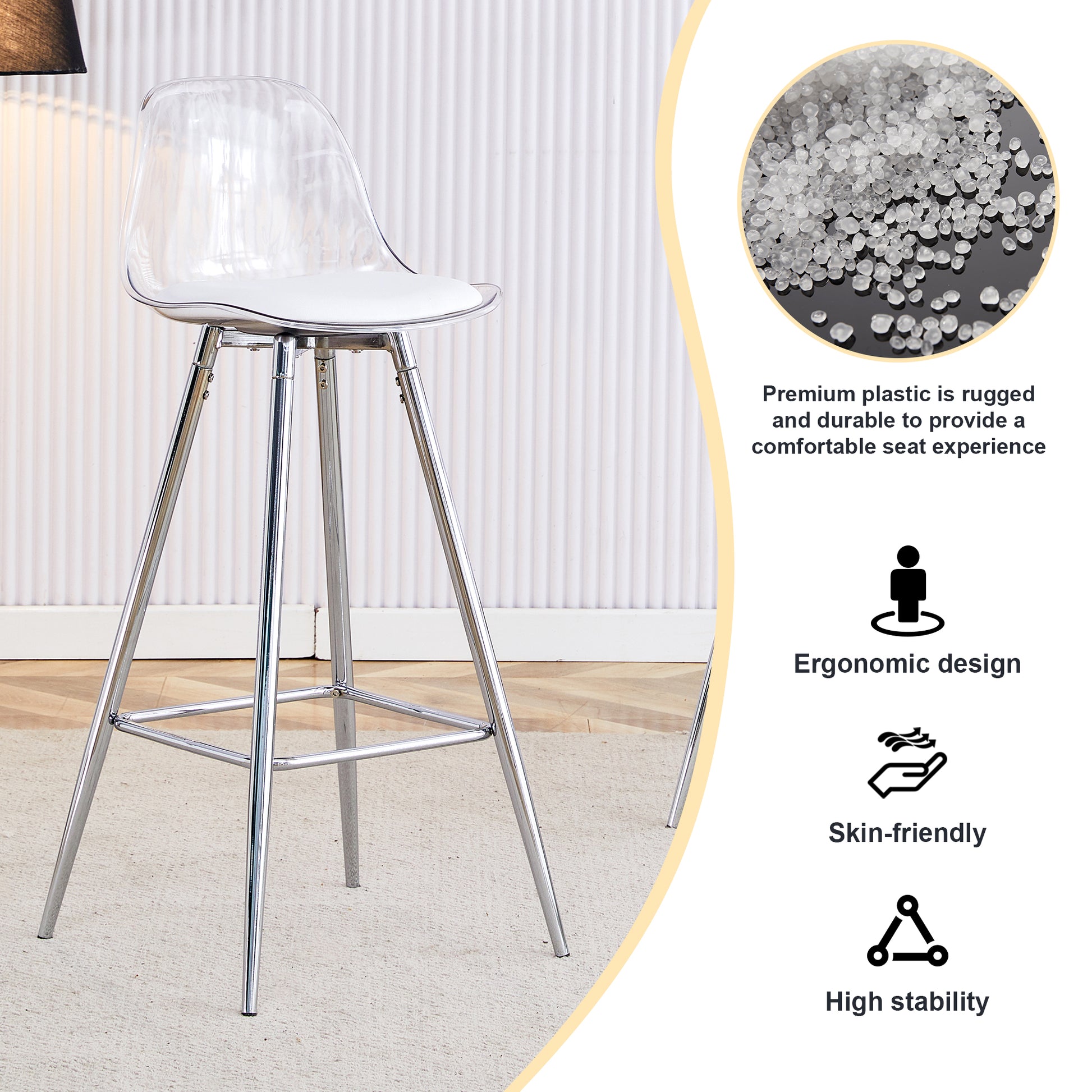 Modern And Comfortable Upholstered Bar Chairs, Metal Legs, Small Size Bar Chairs, Suitable For Part Of The Crowd, Stylish Design For Dining Room, Kitchen, Terrace And Living Room Chairs. White