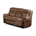 Betty 86 Inch Manual Reclining Sofa, Pull Tab Footrest Mechanism, Brown Brown Faux Leather