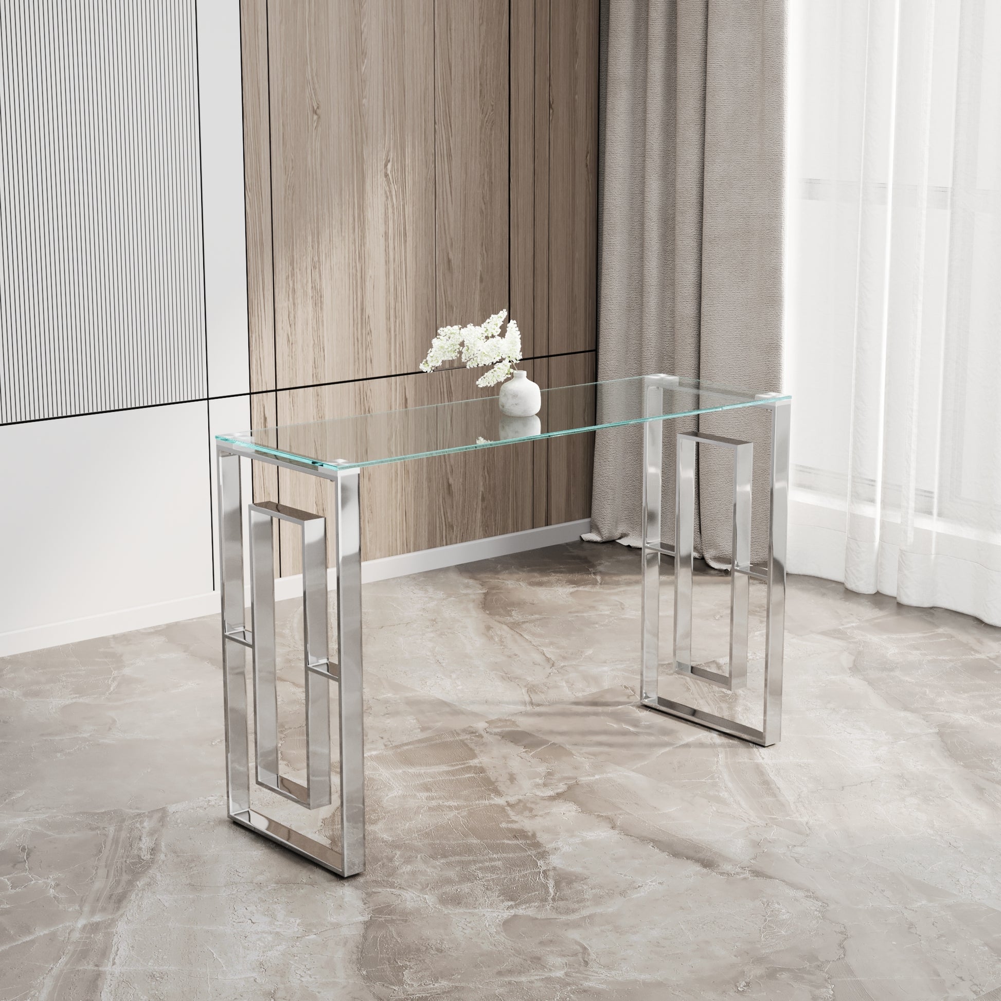 Console Table Stainless Steel Glass,Meal Side Table Silvery Clear Bs 02 S Silver,Transparent Primary Living Space Modern Stainless Steel