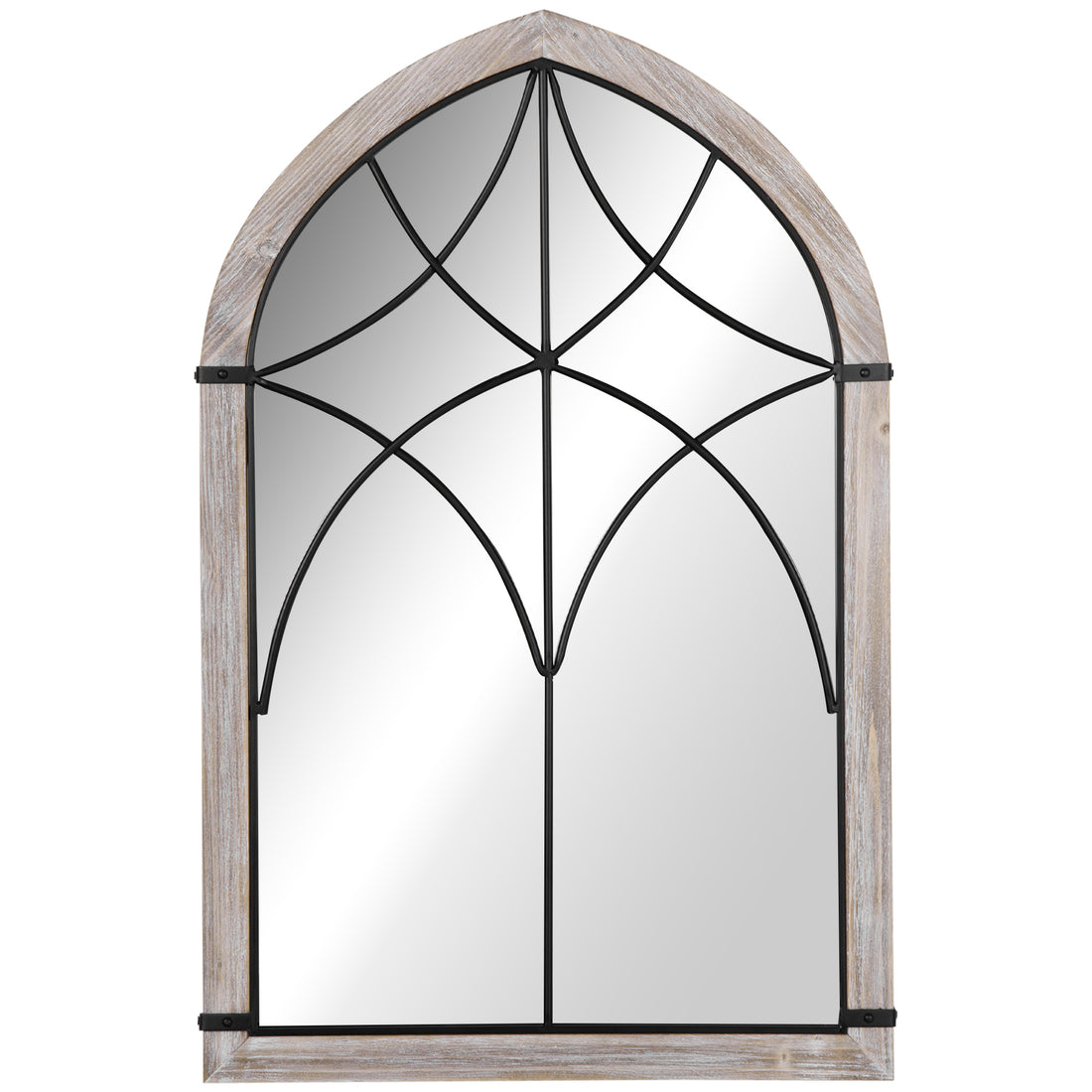 Homcom 36.5" X 23.5" Large Farmhouse Wall Mirror, Arch Window Mirror For Wall Decor In Living Room, Bedroom, Entryway, Rustic Wood Grain Multicolor Mdf