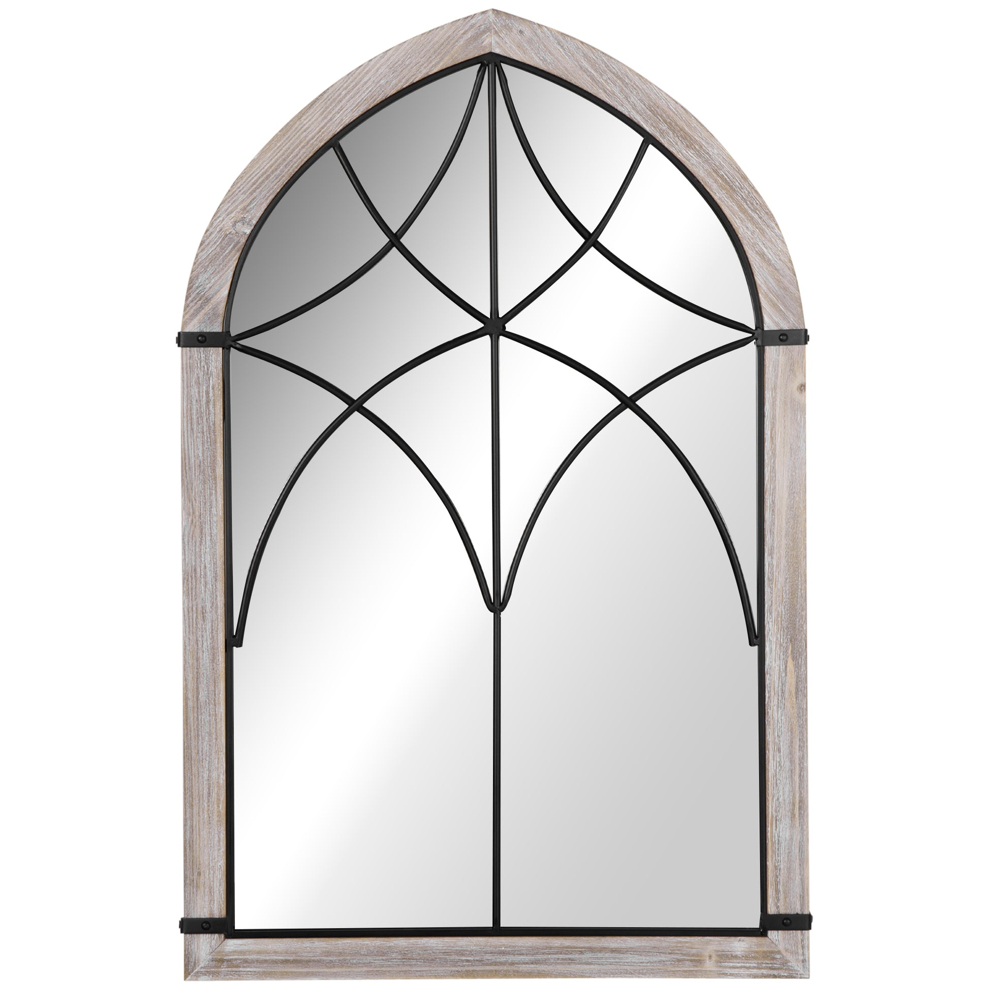 Homcom 36.5" X 23.5" Large Farmhouse Wall Mirror, Arch Window Mirror For Wall Decor In Living Room, Bedroom, Entryway, Rustic Wood Grain Multicolor Mdf