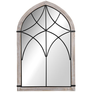 Homcom 36.5" X 23.5" Large Farmhouse Wall Mirror, Arch Window Mirror For Wall Decor In Living Room, Bedroom, Entryway, Rustic Wood Grain Multicolor Mdf