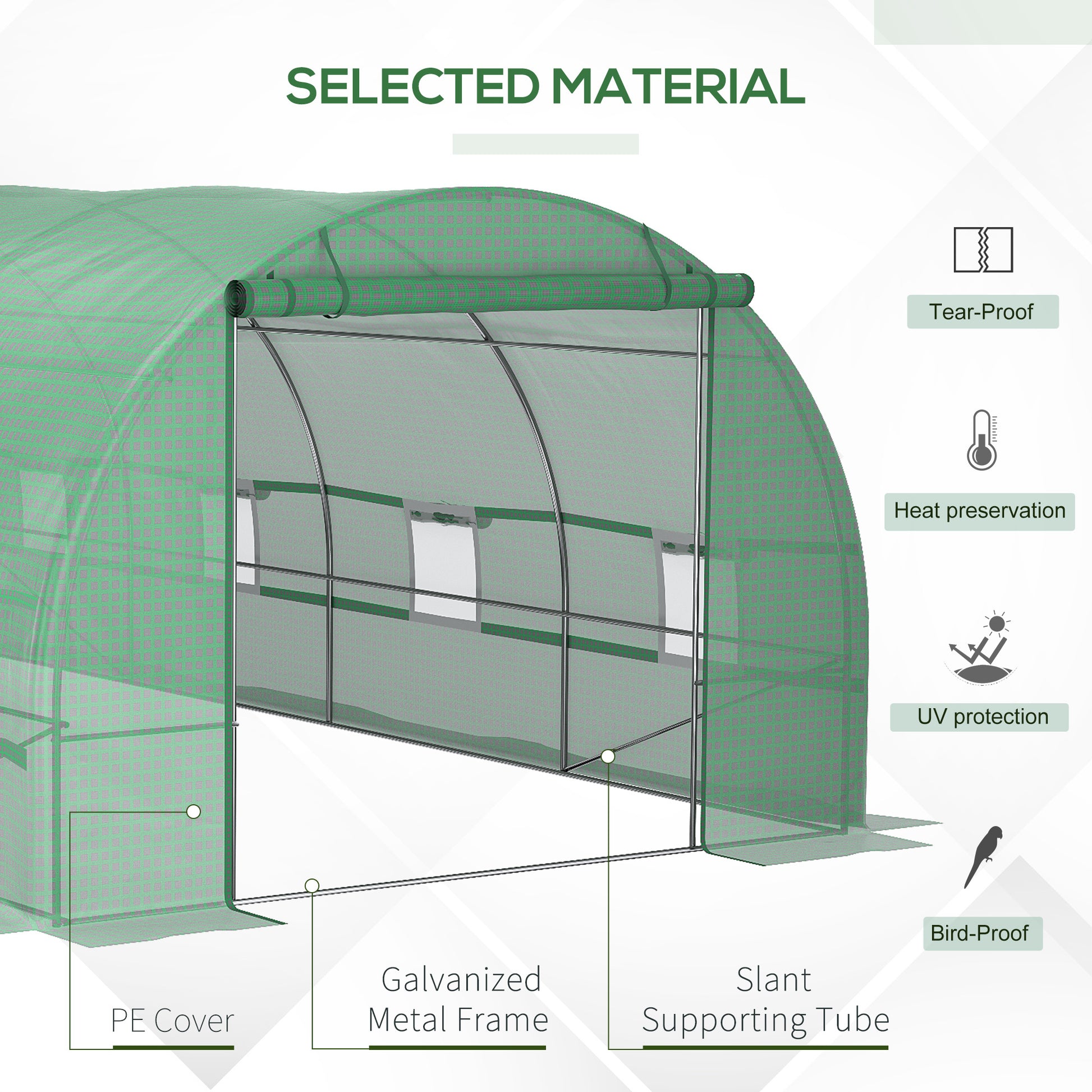 Outsunny 19' X 10' X 7' Walk In Tunnel Greenhouse With Zippered Door & 8 Mesh Windows, Large Garden Hot House Kit, Galvanized Steel Frame, Green Green Steel