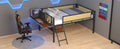 Single Metal Loft Bed With Rectangular Desk, Led Lights, Led Loft Bed Frame Double Bed With Storage Shelves And Hanging Storage Compartments, Safety Guard And Ladder, No Box Springs Required, Rattan G Full Black Brown Mdf Iron