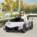 Aosom Lamborghini Veneno Licensed Kids Electric Car With Bluetooth, 12V Ride On Car With Butterfly Doors, Remote Control, Portable Battery, Suspension System, Horn, Songs, Lights, White White Plastic